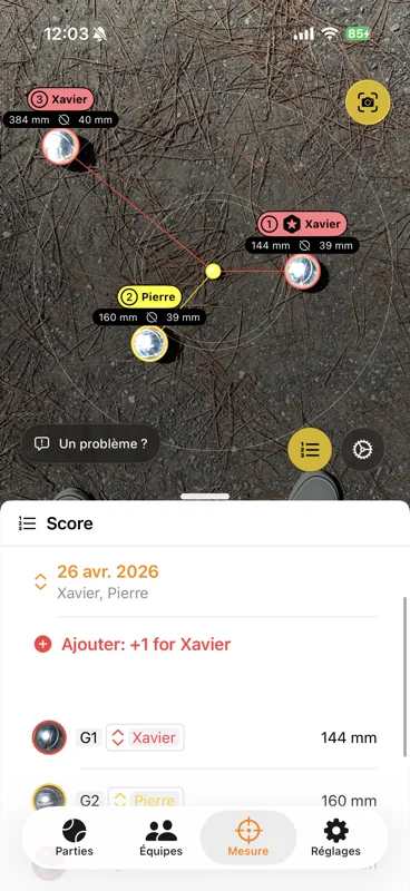 Attribution automatique du point à l'équipe gagnante après mesure pétanque