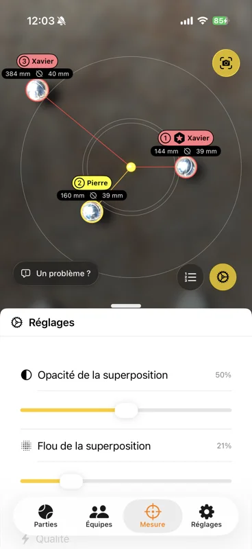 Réglages de superposition en réalité augmentée pour la mesure pétanque dans Cochonnet